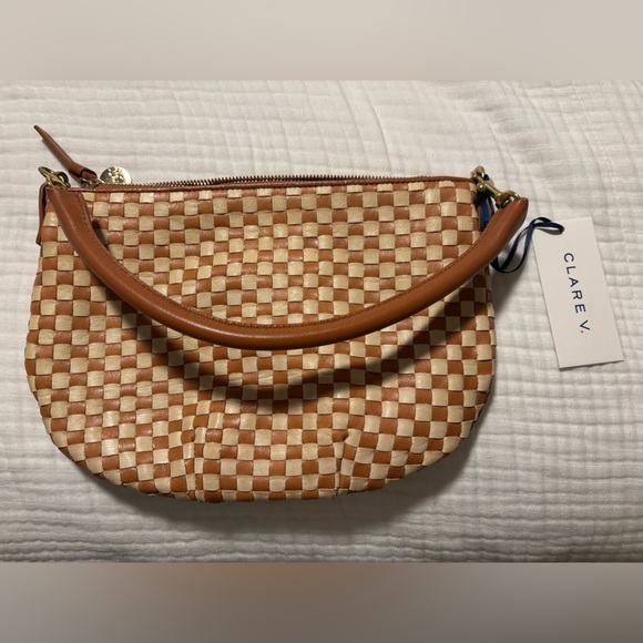 Clare V. Tan and White Checkered Petit Moyen Crossbody Bag - Picture 4 of 7